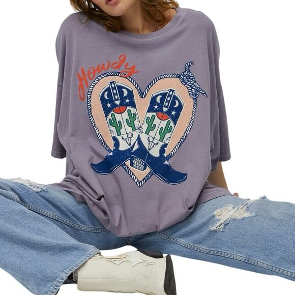 DAYDREAMER Howdy Boots Tee in Hazy Violet One Size New w/o Tag MSRP $78 - Picture 1 of 13